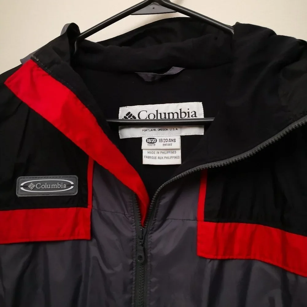 Vintage Columbia Hooded‎ Jacket Gray/Black/Red Youth 18/20